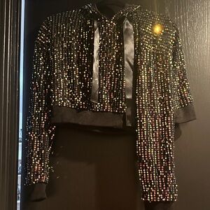 Cropped hooded sequin sweater